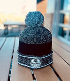 Grey/black beanie with grey logo
