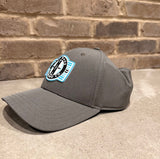 Grey hat with plastic patch